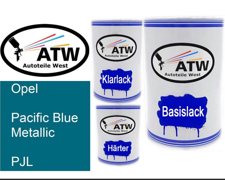 Opel, Pacific Blue Metallic, PJL: 500ml Lackdose + 500ml Klarlack + 250ml Härter - Set, von ATW Autoteile West.